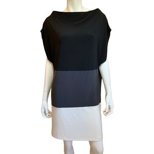 Norma Kamali Black White Gray Colorblock Boatneck Dress size M
